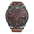 OULM 48mm Big Dial Leather Watches Quartz Men's Sport Luxury Casual Wrist Watches Small Three Dial Unique Design Fashion Watches